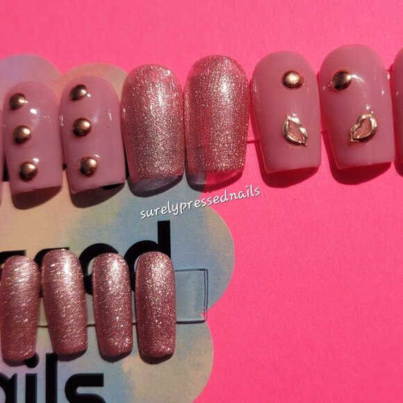 Shimmer Pink Kiss Charmed Square Press on Nails - Picture 2 of 4